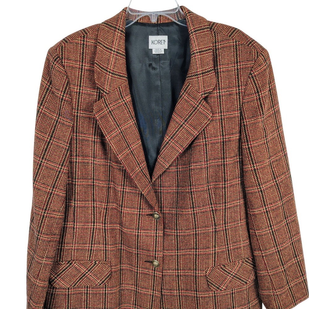 Koret Womens SZ 18W Plaid Wool Blend Blazer Multicolor Earth Tones Dark Academia